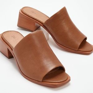 Frye Brown Leather Open-Toe Block Heel Mules